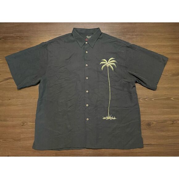 Bamboo Cay Other - Bamboo Cay 2XL Black Palm Tree Embroidered Modal Blend Button Up S/S Shirt